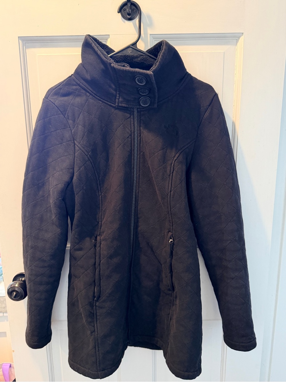 The North Face Black Quilted Trench Coat with High Collar